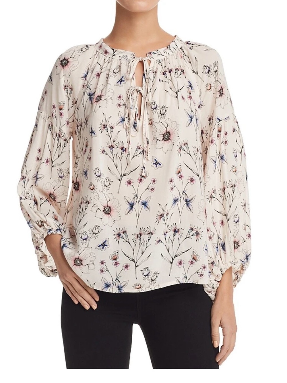 Velvet by graham & Spencer floral butterfly print peasant blouse sz xs